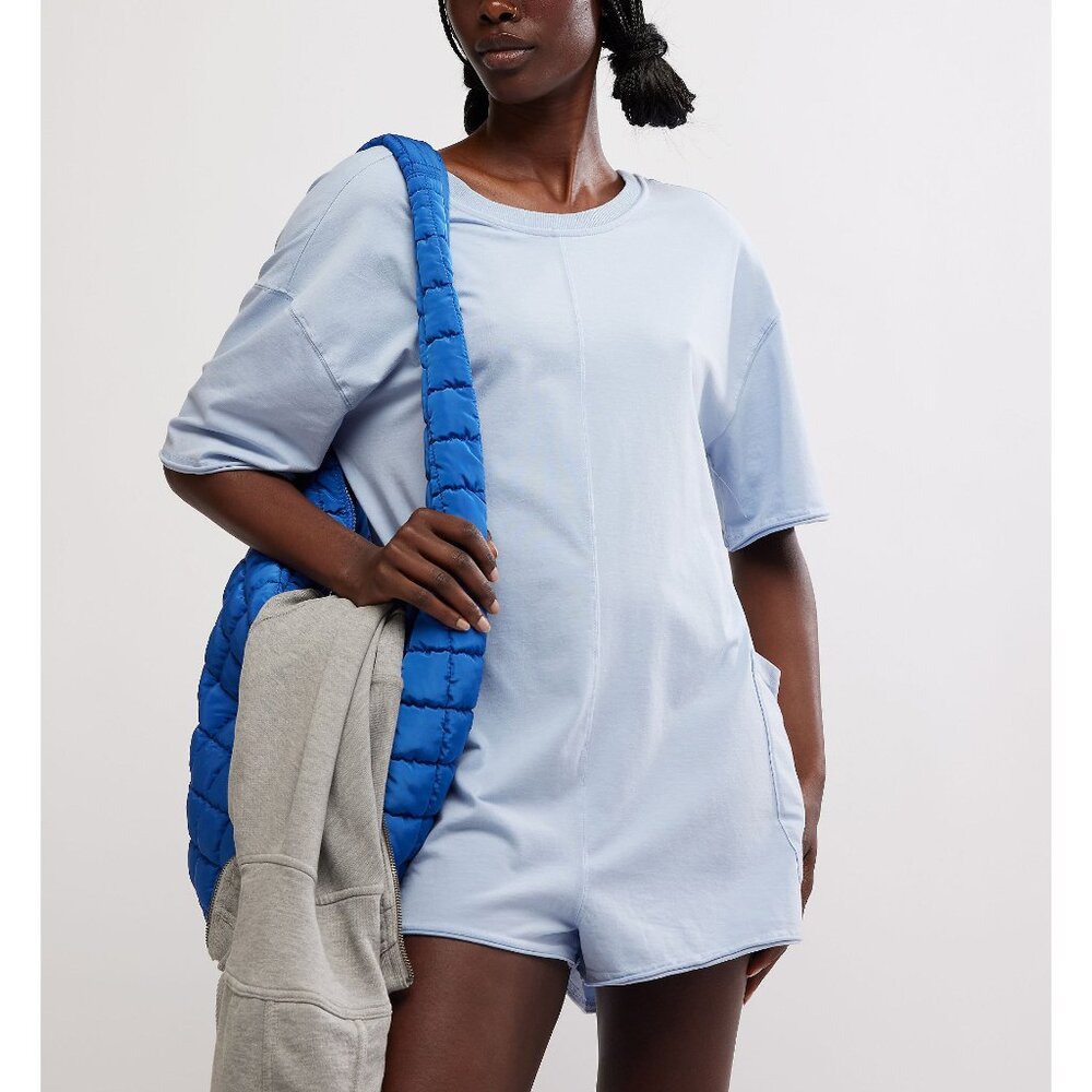 FP Movement by Free People Light Blue Short Sleeve Romper